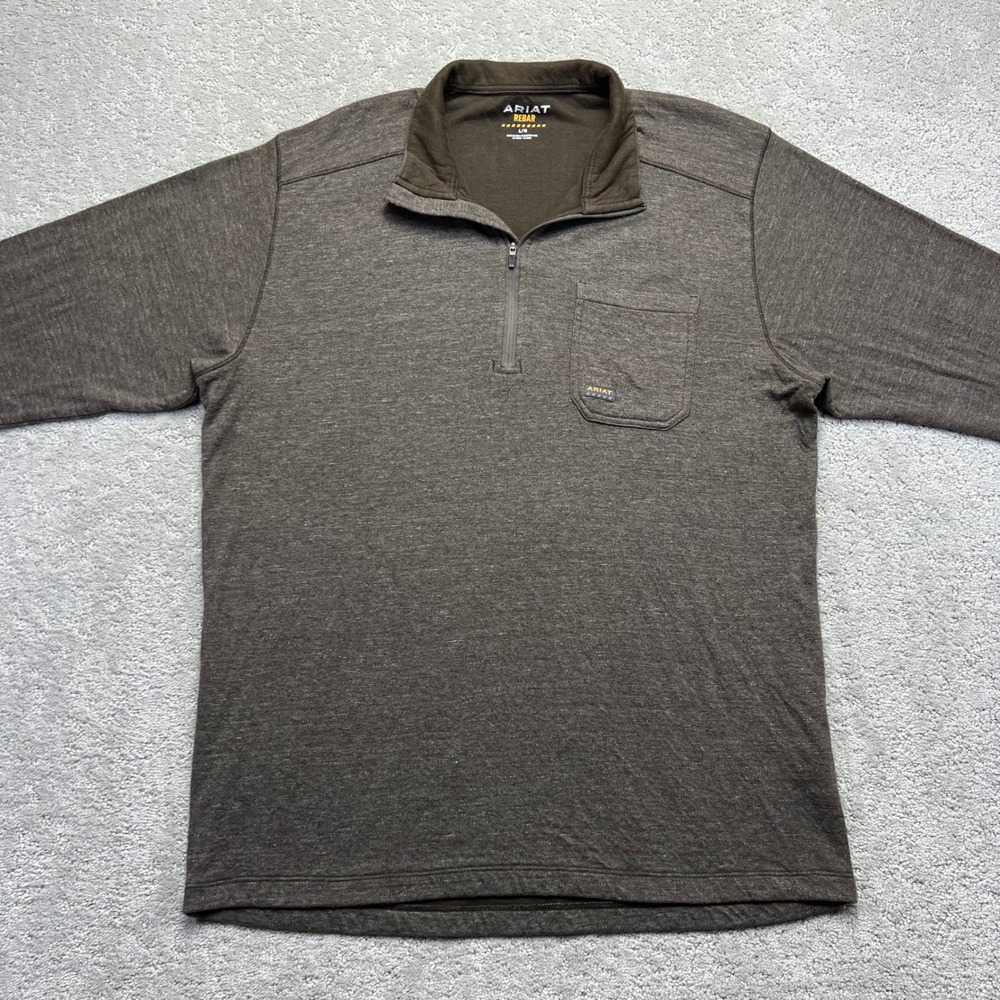 Ariat Rebar Foundation 1/4 Zip Long Sleeve Shirt Mens Large Brown Western Work - Picture 2 of 16